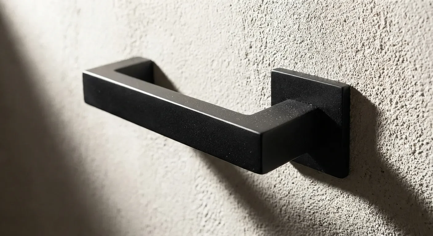 Poussant Gauche : Définition et comment choisir le sens Gros plan minimaliste sur une poignée de porte design pour illustrer le poussant gauche