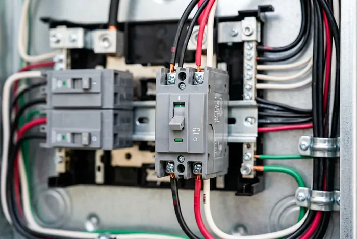 Disjoncteur PAC 16 kW : Quel calibre choisir ? - PAC 16 kW : Le Guide Ultime des protections - Disjoncteur PAC qui saute : Quelle protection choisir ? Détail d'un disjoncteur de pompe à chaleur dans un tableau électrique