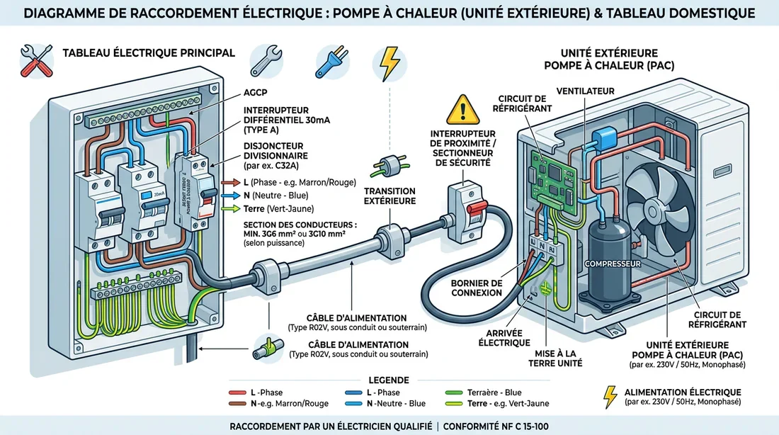 Schéma électrique PAC Schéma de branchement électrique d'une pompe à chaleur