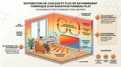 Gros plan sur la finition et la vanne d'un radiateur Brugman Piano.