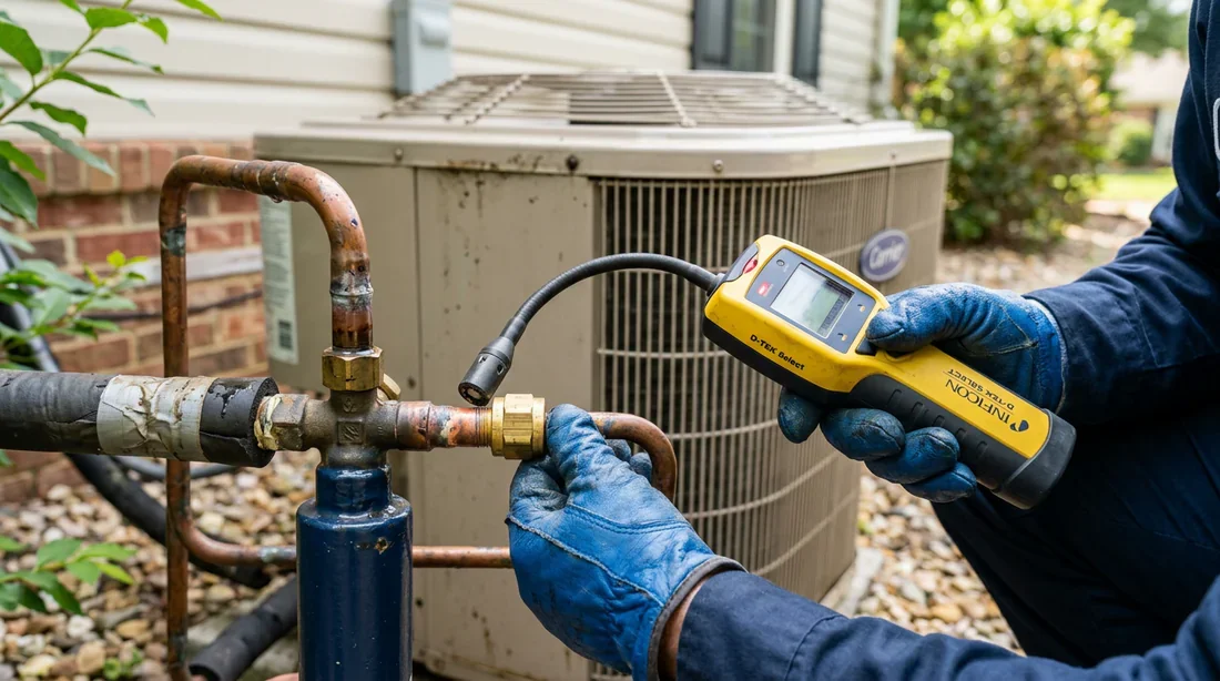 Contrôle d'étanchéité et recherche de fuite R32 Détection de fuite de gaz R32 sur les liaisons frigorifiques en cuivre
