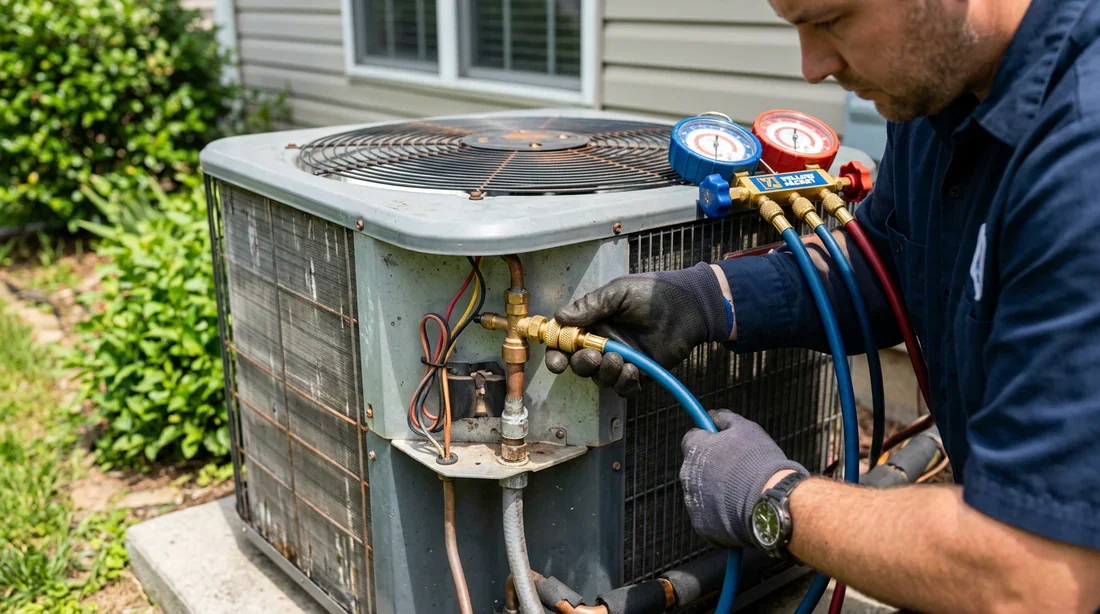 Branchement du manomètre de pression Raccordement des flexibles du manomètre sur la vanne de service d'un climatiseur