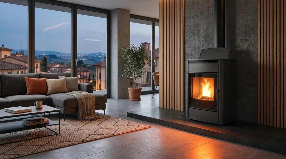 Poêle à granulés Extraflame élégant dans un salon moderne