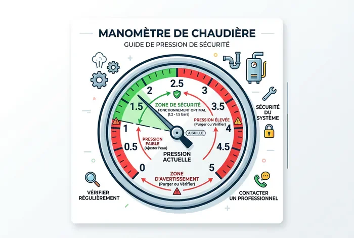 Infographie illustrant la zone de pression idéale pour une chaudière