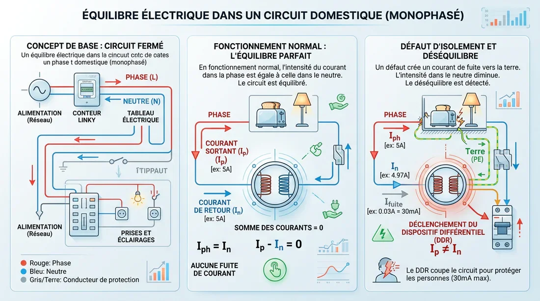 Gros plan sur un fil neutre bleu déconnecté et brûlé dans un tableau électrique triphasé.
