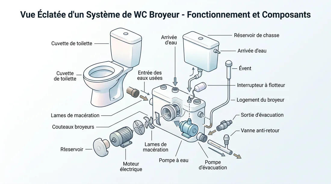 Schéma explicatif du fonctionnement d'un sanibroyeur