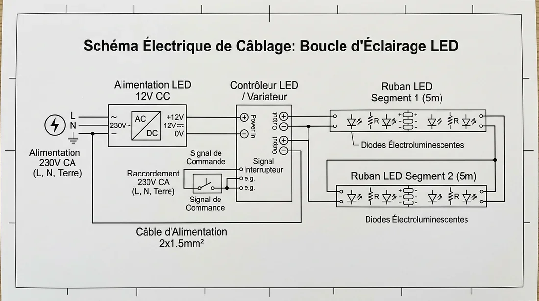 Schéma de câblage pour installation LED en 24V