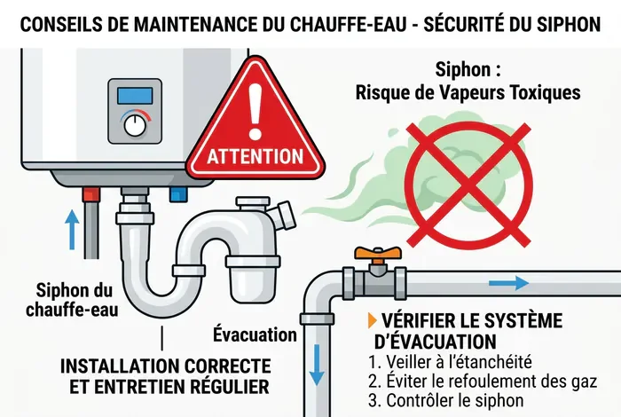 Symbole d'avertissement pour problème d'odeur de siphon de chauffe-eau