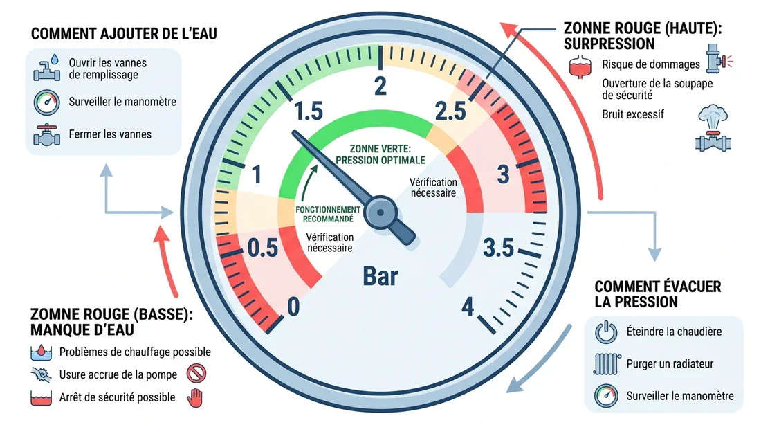 Schéma manomètre pression chaudière