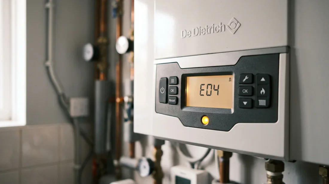 Tableau de bord de chaudière De Dietrich affichant un code erreur