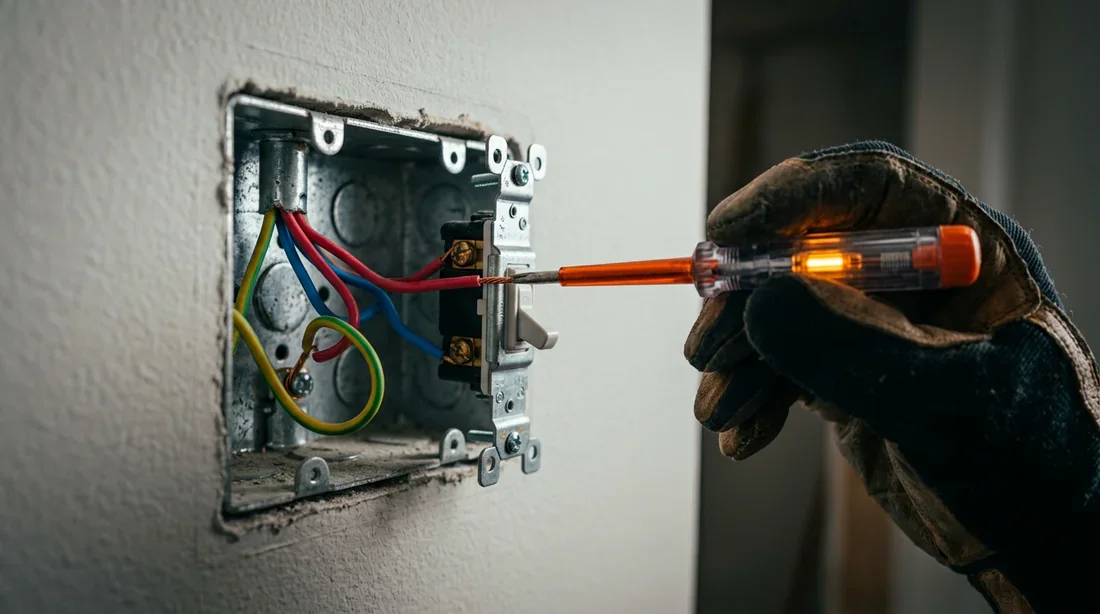 Interrupteur encastré parfaitement installé sur un mur