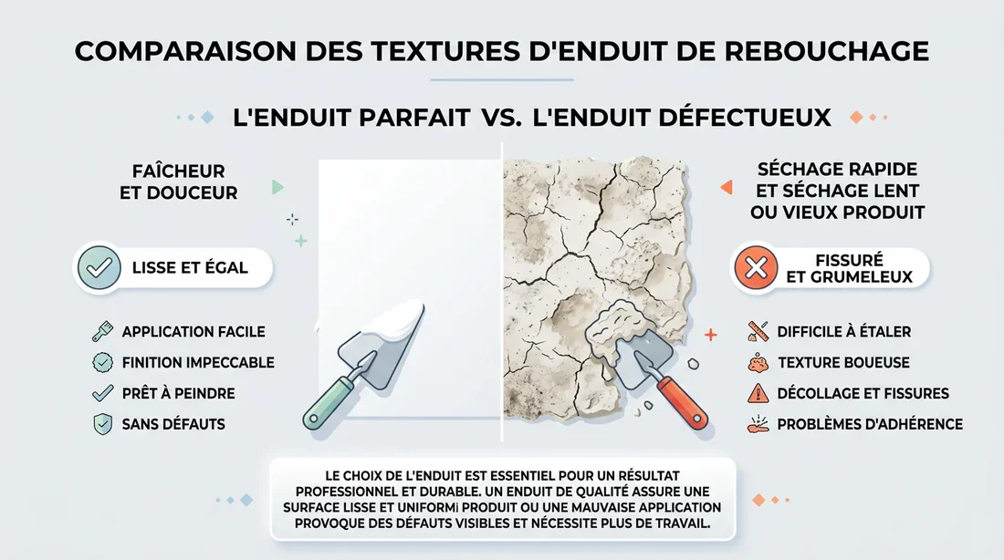 Aspect d'un enduit périmé vs enduit sain Infographie comparant la texture d'un enduit sain et d'un enduit périmé