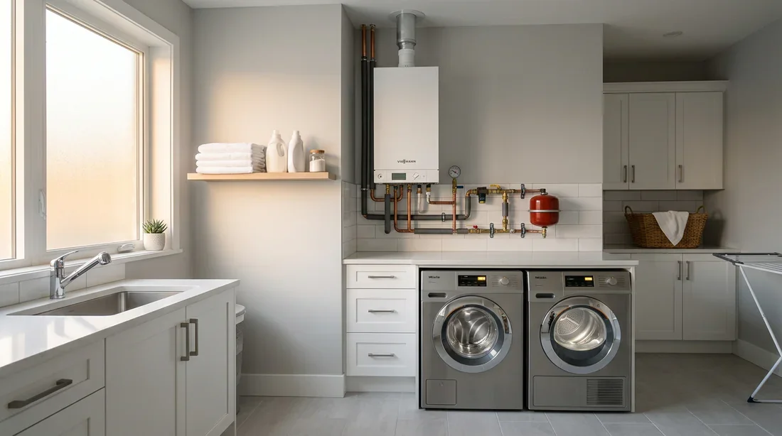 Chaudière murale gaz Viessmann dans une buanderie moderne